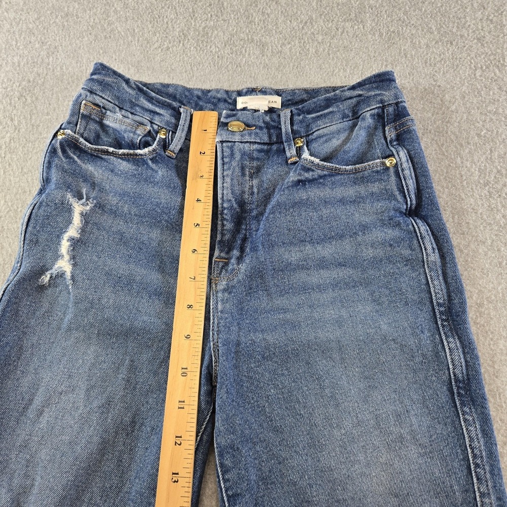 Good American‎ Jeans Womens 0 Blue Straight High Rise Distressed 28 Inseam Denim - Picture 8 of 13